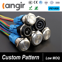 Saklar Tombol Tekan Langir 16mm LED Latching, Saklar Marine Pra-kabel 22mm, Tombol Momentary 2 LED 19mm SS