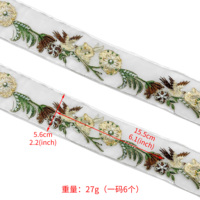 Ruban en organza floral botanique perlé avec bordure en dentelle pour embellissement de vêtements - Vente en gros