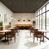 Table et chaises de restaurant de style café français bon marché, chaises de salle à manger modernes de luxe en bois brun avec coussin