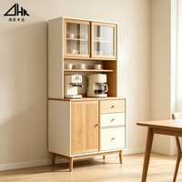 Buffet de cuisine en bois avec porte vitrée, étagère ouverte et tiroir, meuble de rangement pour salle à manger et cuisine