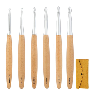 Knitting Tools 11-pieces Different Sizes Needlework Solid Wood Handle Metal <b>Hook</b> <b>Crochet</b> <b>Hook</b> - Product Image 1