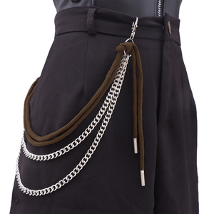 Trendy Multi Layer Metal Waist <b>Chain</b> With Brown Rope Ties For Denim Hip Hop Fashion Accessories Adult Wear - Product Image 2