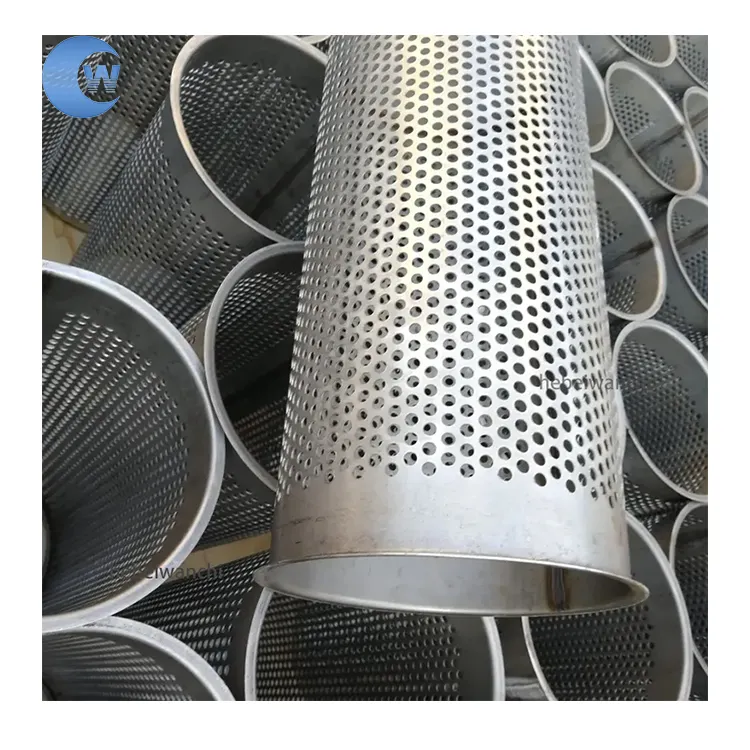 Gran oferta, filtro de malla metálica perforada cilíndrica/filtro de malla metálica perforada de acero, filtro de orificio redondo