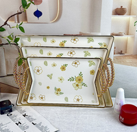 3-In-1 Rotundity Huisdierenkamer Salontafel Snackplaat Plastic Witte Vergulde Rand Droog Fruit Dienblad Set