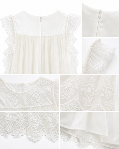 Robe de bébé fille en tulle à dentelle florale de luxe avec manches à volants pour les occasions spéciales - Product Image 4