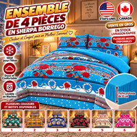 Ensemble de couette d'hiver Borrego 4 pièces en polaire imprimée Sherpa, avec drap-housse et 2 taies d'oreiller – Vente en gros