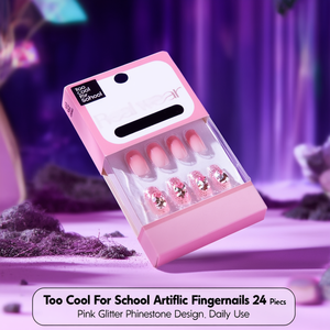 Too Cool For School Faux ongles artificiels 24 pièces, design rose avec strass, usage quotidien - Product Image 3