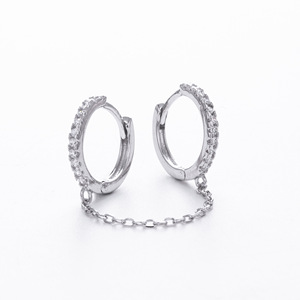 Pendientes de Plata 925 para Mujer, con Cadena de Circonitas Cúbicas Brillantes, Tipo Huggie, Chapados en Oro de 18K, Hipoalergénicos - Product Image 2