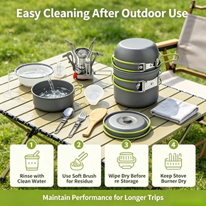 <span class=keywords><strong>Set</strong></span> da Cucina Portatile per Campeggio per 2 Persone, Kit Fornello Pieghevole con Utensili e Spatola per Escursionismo e Picnic - Product Image 3