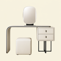 Table de toilette moderne minimaliste en chêne massif, durable, avec tiroirs de rangement, en cuir crème de luxe, pour chambre à coucher
