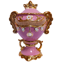 Pot en céramique jaune et or de luxe avec couvercle en strass floral doré, élégant récipient de rangement décoratif pour la maison, populaire en Espagne