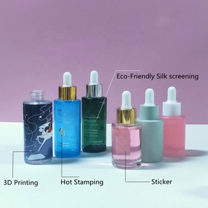 Pink Frosted Wholesale Flat Shoulder 20ml 30ml <b>50ml</b> 60ml 80ml 100 Thick Glass Skincare Serum Hair Oil Glass <b>Bottle</b> With Dropper - Product Image 5