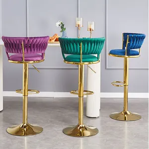 Bar Chair Nordic Tall Counter Furniture Gold Metal Velvet Back Luxury Kitchen Swivel Modern High Stool Chairs Bar For Bar Table