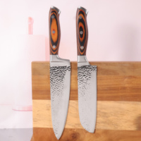 7 ''8'' 3CR13 Couteau de chef gravé en acier inoxydable Couteaux de cuisine Manche en bois Pakka