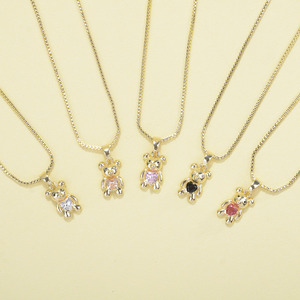 <span class=keywords><strong>Collar</strong></span> con Colgante de Osito de Peluche Español Mini, de Circonita Cúbica y Oro de 14K, Colorido y Económico, Cadena de Piedras Preciosas, al por Mayor, No se Deslustra - Product Image 1