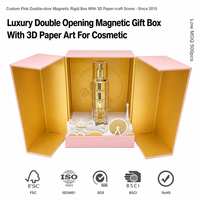 Boîte magnétique double porte rose sur mesure de luxe, scène artistique en papier 3D, carton rigide pour marque cosmétique, marché américain, nouveau design