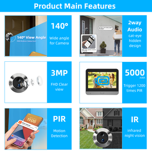 Visiophone <span class=keywords><strong>numérique</strong></span> <span class=keywords><strong>WiFi</strong></span> 3MP avec écran 4,3 pouces, audio bidirectionnel Tuya, mini <span class=keywords><strong>judas</strong></span>, caméra de sonnette intelligente pour appartement - Product Image 4