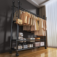 Perchero de pie para el hogar de acero al carbono con ruedas extraíbles para almacenamiento interior de ropa