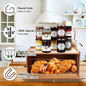 Bamboo Bread Box Solid Wood 38.5cm <b>Storage</b> Drawer <b>Kitchen</b> Food <b>Container</b> - Product Image 3