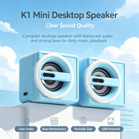 Haut-parleur de bureau mini ks K1 avec subwoofer, micro intégré, LED RGB, contrôle par application, portable pour la maison/le bureau, USB/Wi-Fi/son des basses