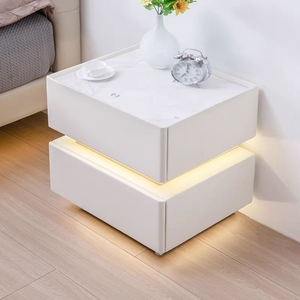 طاولة سرير عصرية بتشطيب جلدي مع إضاءة تعمل بالحركة، مناسبة كطاولة جانبية عالية الجودة لغرفة النوم - Product Image 5