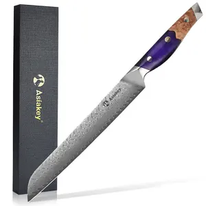 8 Inch Homemade Sourdough Bread Knife Forged High Carbon German Damascus Steel Serrated Bread Knife