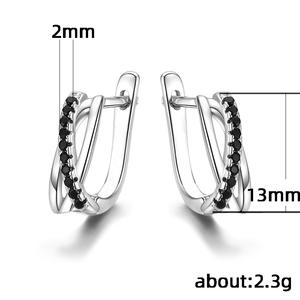 Orecchini a Cerchio in Oro Bianco con Zirconi Geometrici, Placcati in Rodio, Gioielli Trendy da Festa per Donne - Product Image 3