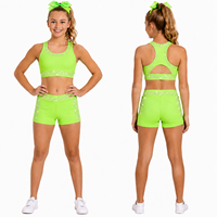 Ensemble d'entraînement pour équipe, vert néon, personnalisé, avec strass scintillants, tissu léger et inaltérable, pour la pratique du cheerleading