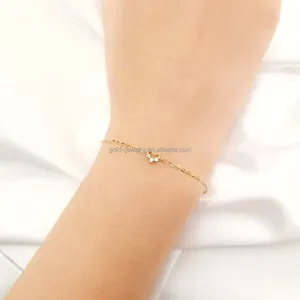 Bracelet à breloque en or véritable 18K, chaîne en cœur, diamant naturel, jaune, vente en gros, bijoux à la mode pour femmes