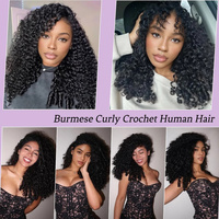 Extensions de cheveux bouclés vierges humains doublement étirés, style birman, pour crochet, pré-séparées, avec nœuds invisibles miracle, micro-liens, noir naturel