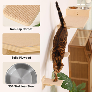 ชั้นวางของติดผนังสำหรับแมวแบบปรับได้ พร้อมชามอาหารสัตว์เลี้ยง 2 ใบ - Product Image 5