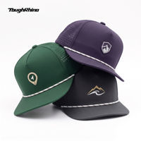 Casquette de baseball 5 panneaux Performance Snapback imperméable pour sports de plein air, natation, surf, golf, avec logo PVC personnalisé et cordon blanc