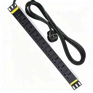8 Way Universal PDU Socket 1U <b>Rack</b> Mount Power Strip Flame Retardant Aluminum Alloy Shell Green LED Indicator 2500W Max Yellow - Product Image 1