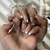 Faux ongles en gros, imprimé léopard français, en acrylique, faits à la main, pré-dessinés, longs, couvrants, pour la beauté des mains, ongles à presser de qualité professionnelle