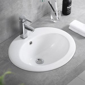 Lavabo Ovalado de Cerámica de Diseño Moderno <span class=keywords><strong>MUBI</strong></span>, Lavabo con un Solo Orificio para Grifo, Mueble de Baño Semiempotrado, Fácil Instalación - Product Image 2