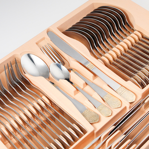 Trong kho nóng bán nhà hàng bạc Bạc mạ vàng bạc thép không gỉ 72 cái thiết lập dao kéo trong trường hợp bằng gỗ - Product Image 2