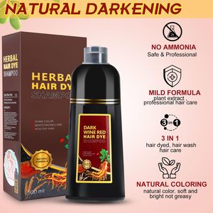 Runjia New Herbal Semi-Permanent Hair Dye <strong>Shampoo</strong> 3-in-1 Dark Wine <strong>Red</strong> 500ml Smooth Cream Formula Gray Hair Coverage Home Use - Product Image 2