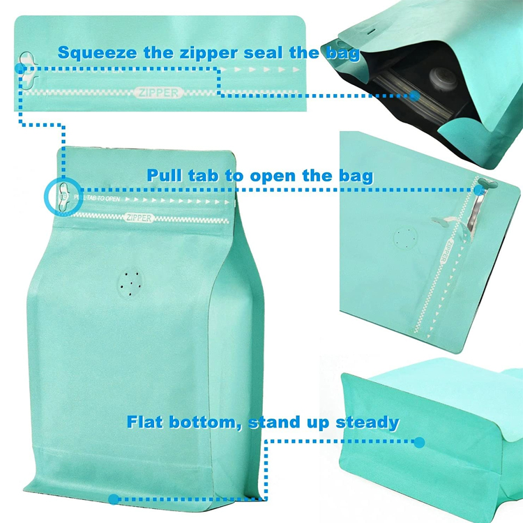 Square Flat Bottom Foil Bag, Square Block Bottom, Packaging Pouch Flat Block Box Bottom Bags With Air Valve