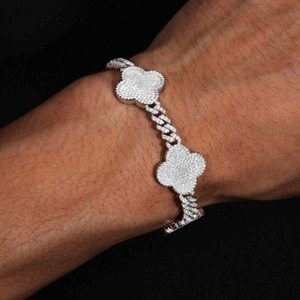 Fashion Jewelry Wholesale Fashion Four Leaf Clover Cuban Link <b>Bracelet</b> 10kt <b>Solid</b> <b>Silver</b> Moissanite Diamonds Fashion <b>Bracelet</b> - Product Image 2