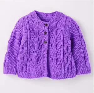OEM&ODM Wholesale Custom Kids Sweaters Girls Embroidery Ball Cotton Knitted Cardigans