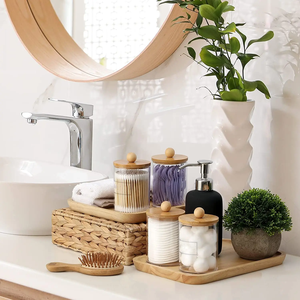Q-tip chủ Dispenser với nắp Tre hộp đựng bằng nhựa Vanity trang điểm tổ chức lưu trữ cho tăm bông, bóng, miếng đệm - Product Image 5
