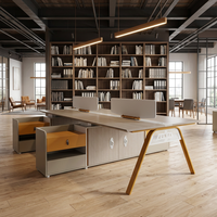 Bureau de direction de luxe léger, moderne et minimaliste, en forme de barre, en PVC sans peinture, avec bordure scellée au laser, poste de travail de bureau pour six personnes