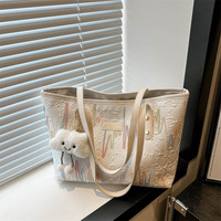 Sac Fourre-Tout Décontracté Grande Capacité pour Femme 2025, Sac à Bandoulière Rayé Tendance en Polyester pour Étudiantes