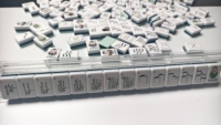 Tuiles de mahjong en acrylique, 160 pièces, jeu de mahjong américain, design vert jade avec toit de pagode, art Crak