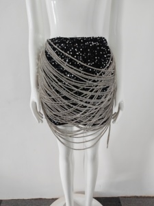 A11618 Women's Sparkly Rhinestone Chain Mini <strong>Skirt</strong>, High Waist Asymmetrical Tassel <strong>Wrap</strong> <strong>Skirt</strong> for Party Clubwear - Product Image 3