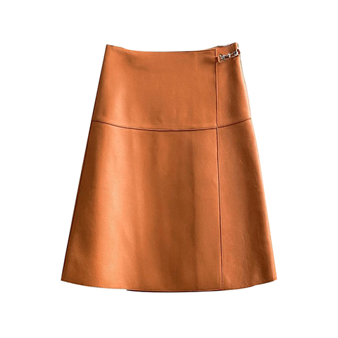 2328  Fashion Genuine Sheepskin Skirt Women Spring Autumn High Waist Black Leather High Waist Leather Tight Skirt