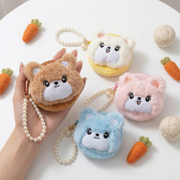 Porte-monnaie compact rond en peluche fait main avec logo personnalisé, porte-carte d'identité, cordon perlé, unisexe, mini, portable