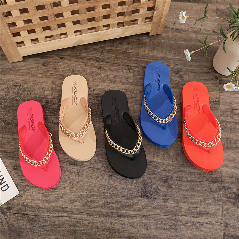 Fashion Flat Flip-flops Women's Chain Slippers Outdoor EVA Flipflops Girls