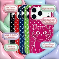 Étui de téléphone magnétique en PU brillant à pois mignon avec chat noir, boutons métalliques et protection antichoc pour iPhone 15/16/17 Pro