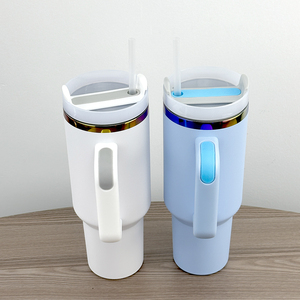 Vaso de 40 oz con asa y pajita electrochapado holográfico arcoíris recubierto de polvo taza de café negro blanco vaso de 40 oz - Product Image 2